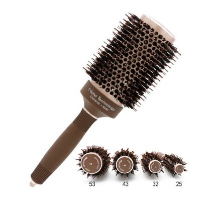 High quality Nano Thermal Ceramic Round Barrel Brushes nylon mixed Boar Bristle Hair Brush